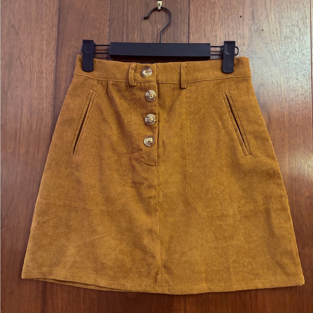 Women's Tan Corduroy Button-Up Skirt